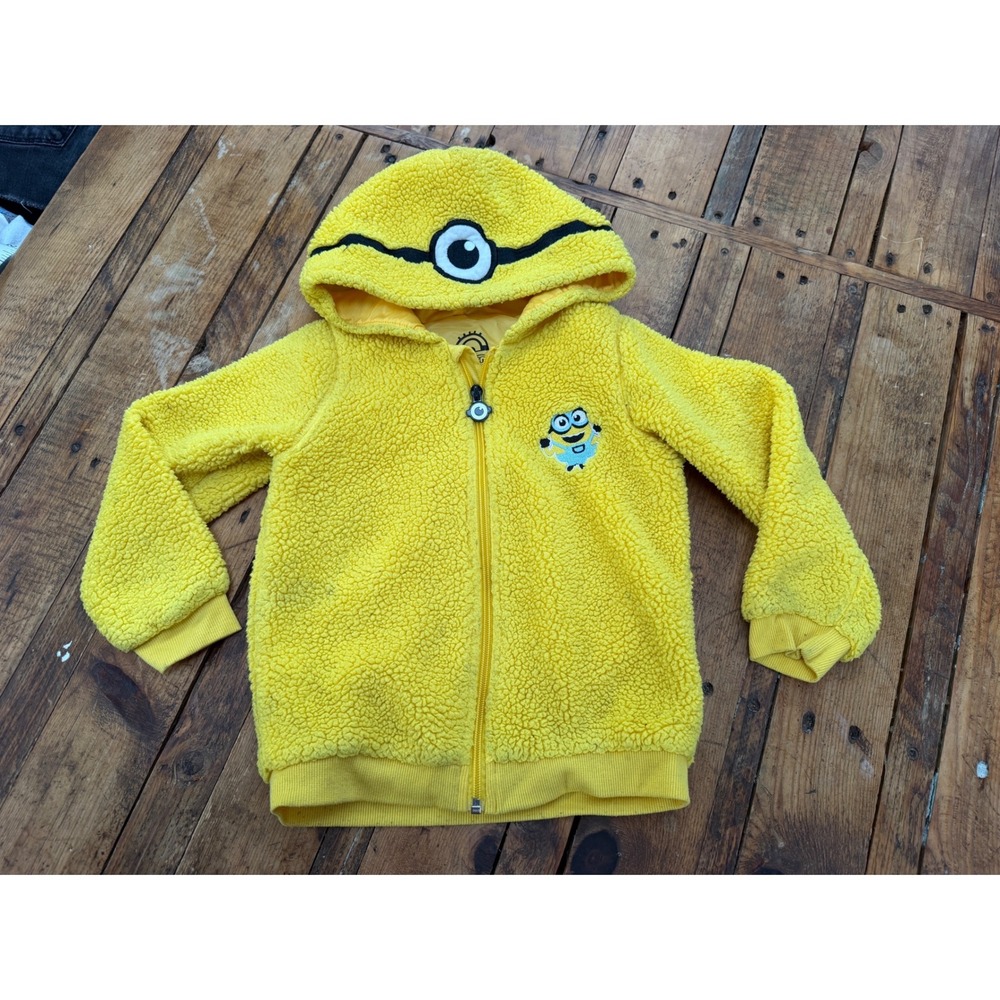 Minions Kids 5T Sherpa Fleece Hooded Jacket Yellow Cozy Character Halloween